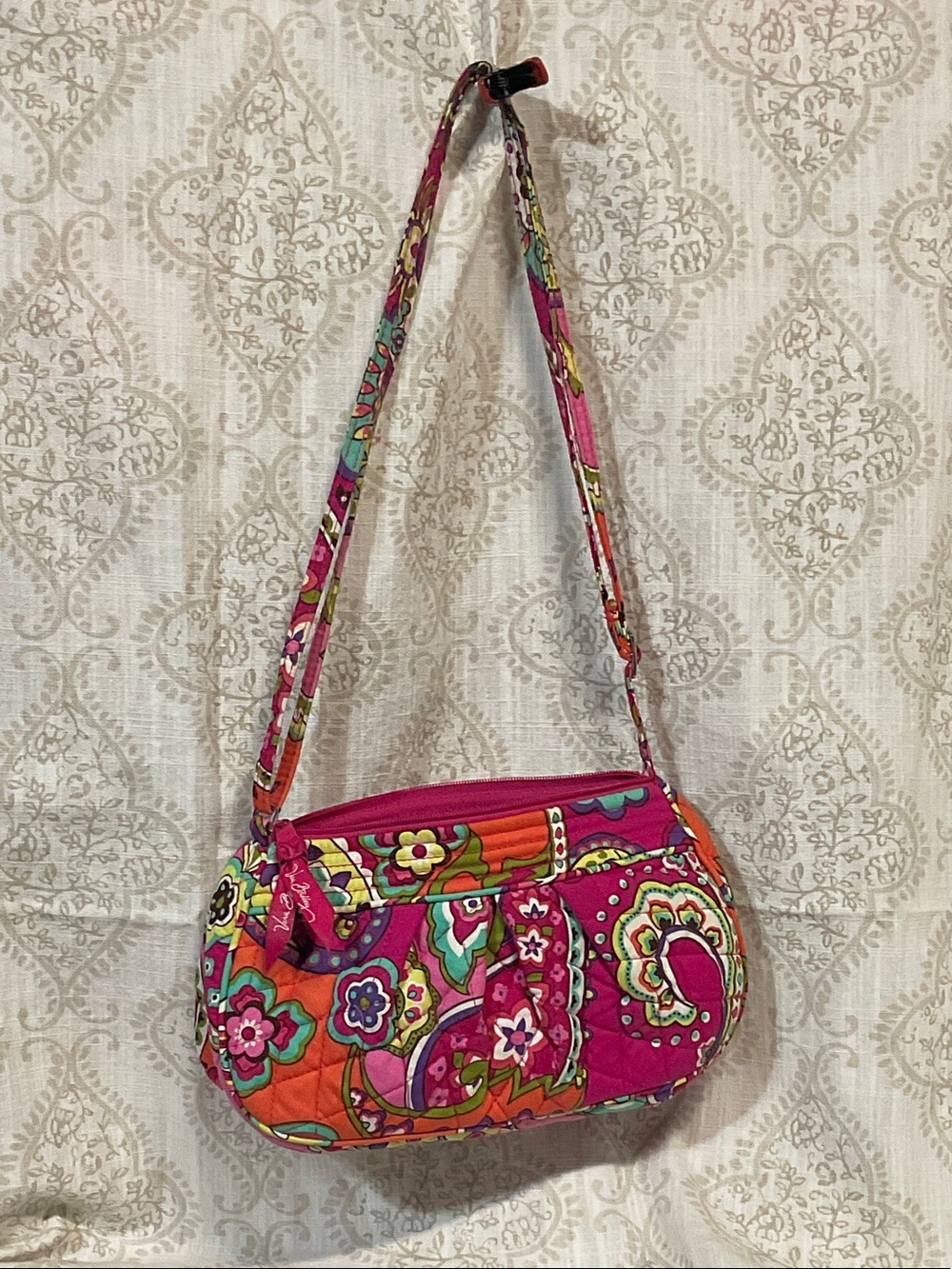 Vera Bradley Quilted Floral Paisley Crossbody in Fuchsia, Orange, Green